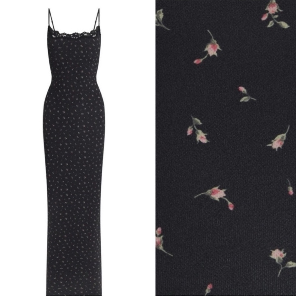 Skims fits everybody lace long slip dress, onyx rosebud